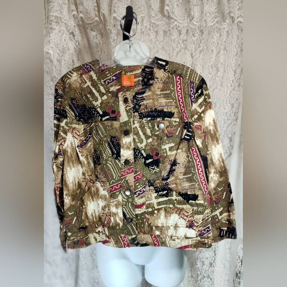 Hearts of Palm Multicolor Patterned Jean Jacket Style